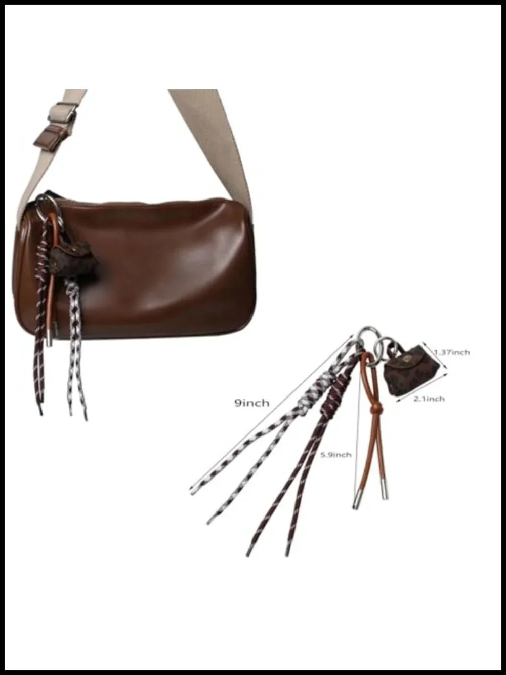 Bag Chain Charm Keychain Faux Leather Coin Purse Metal Split Ring Handbag